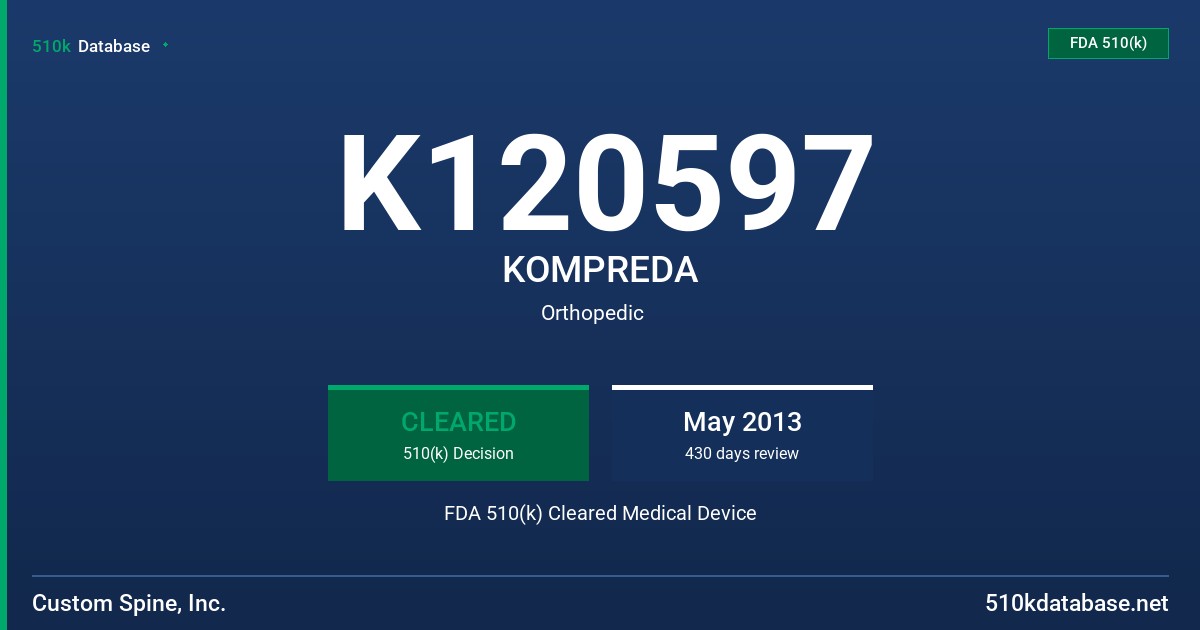 K120597 KOMPREDA FDA 510(k) Cleared Medical Device