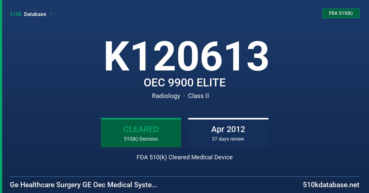 K120613 OEC 9900 ELITE FDA 510(k) Cleared Medical Device