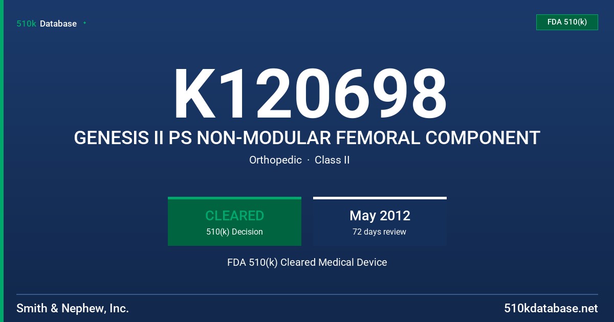 K120698 GENESIS II PS NON-MODULAR FEMORAL COMPONENT FDA 510(k) Cleared Medical Device