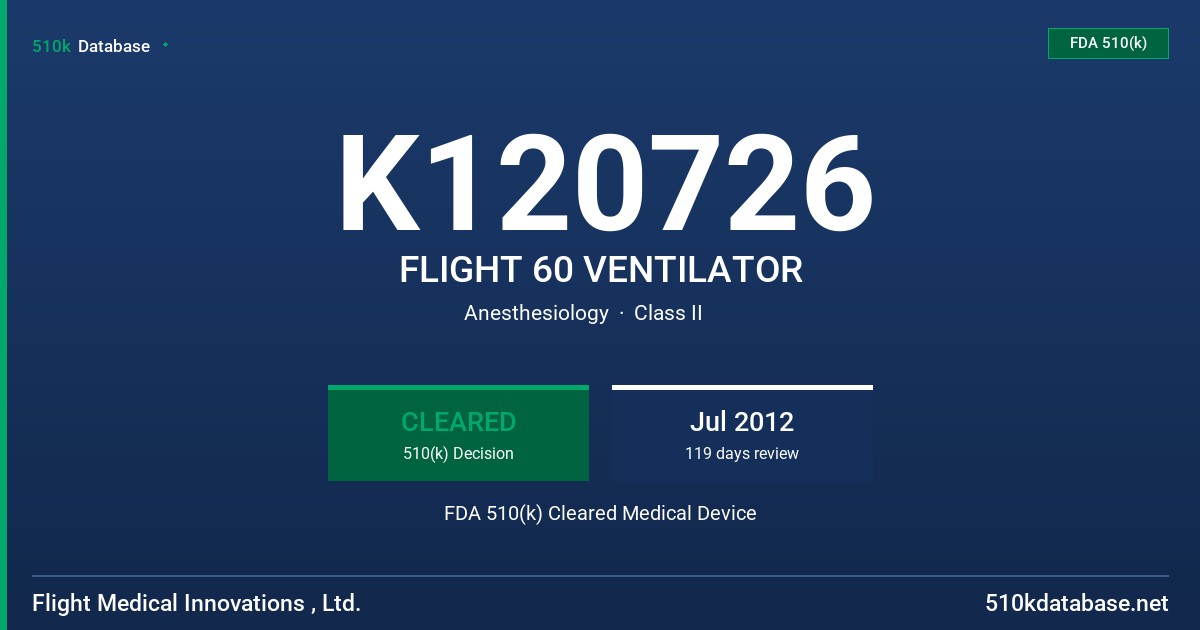 K120726 FLIGHT 60 VENTILATOR FDA 510(k) Cleared Medical Device