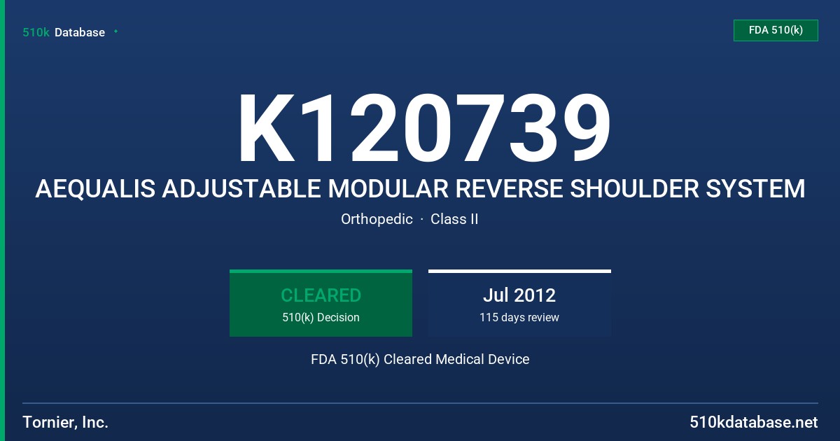 K120739 AEQUALIS ADJUSTABLE MODULAR REVERSE SHOULDER SYSTEM FDA 510(k) Cleared Medical Device