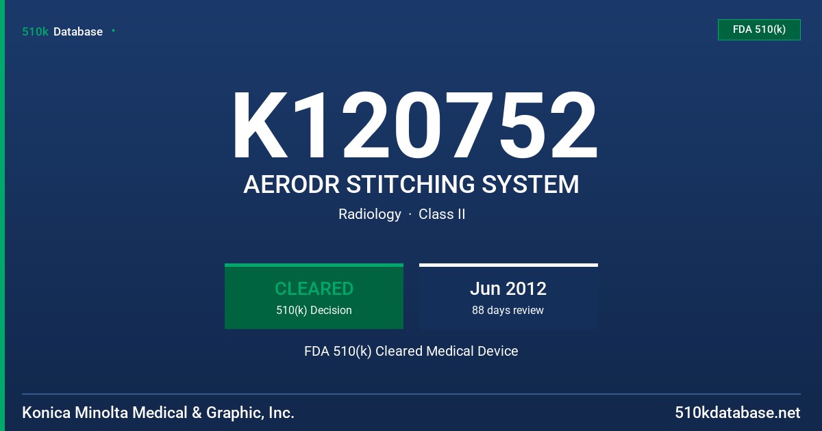 K120752 AERODR STITCHING SYSTEM FDA 510(k) Cleared Medical Device