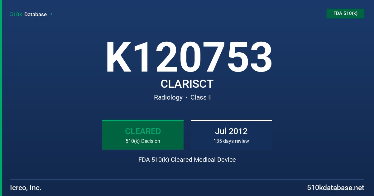 K120753 CLARISCT FDA 510(k) Cleared Medical Device