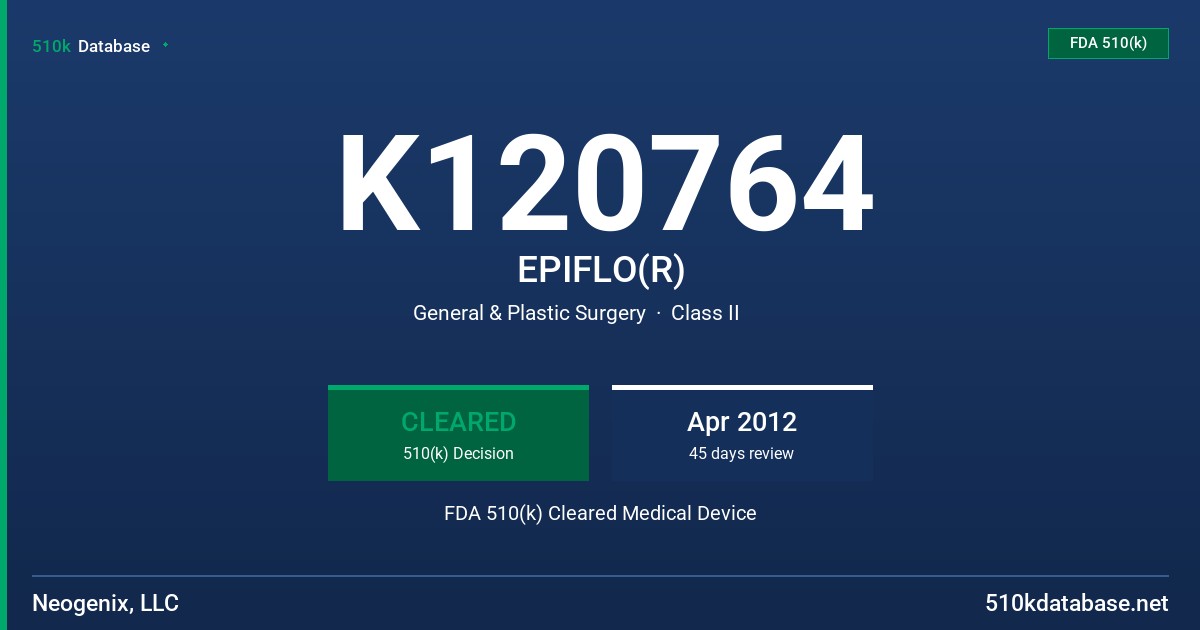 K120764 EPIFLO(R) FDA 510(k) Cleared Medical Device