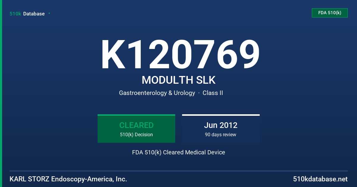 K120769 MODULTH SLK FDA 510(k) Cleared Medical Device