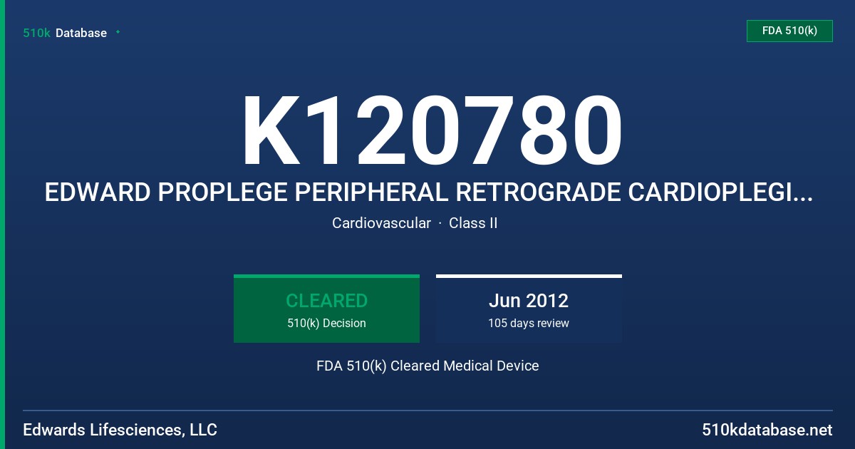 K120780 EDWARD PROPLEGE PERIPHERAL RETROGRADE CARDIOPLEGIA DEVICE FDA 510(k) Cleared Medical Device