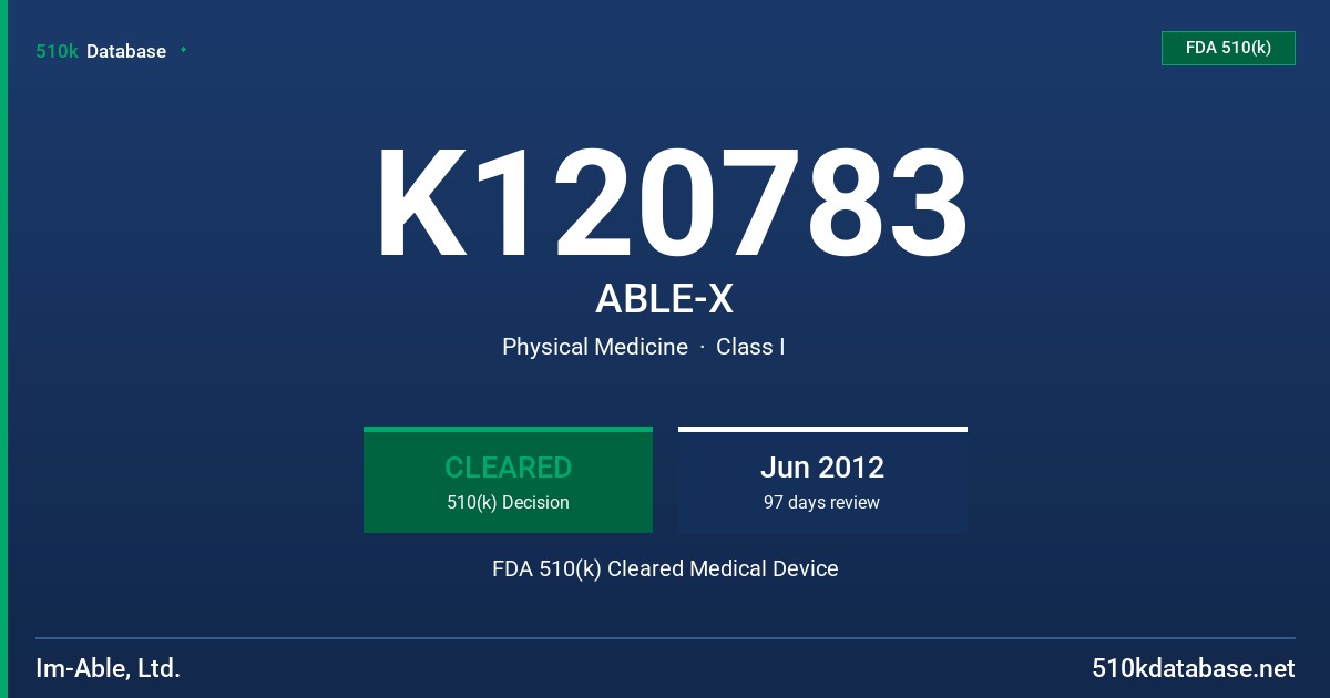 K120783 ABLE-X FDA 510(k) Cleared Medical Device