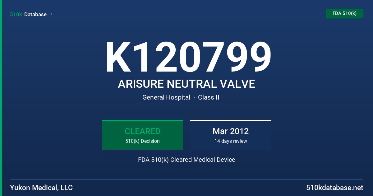 K120799 ARISURE NEUTRAL VALVE FDA 510(k) Cleared Medical Device