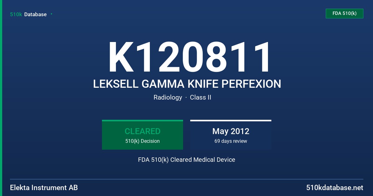 K120811 LEKSELL GAMMA KNIFE PERFEXION FDA 510(k) Cleared Medical Device