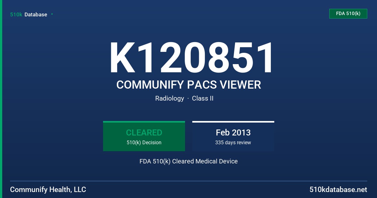 K120851 COMMUNIFY PACS VIEWER FDA 510(k) Cleared Medical Device