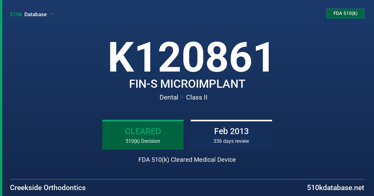 K120861 FIN-S MICROIMPLANT FDA 510(k) Cleared Medical Device