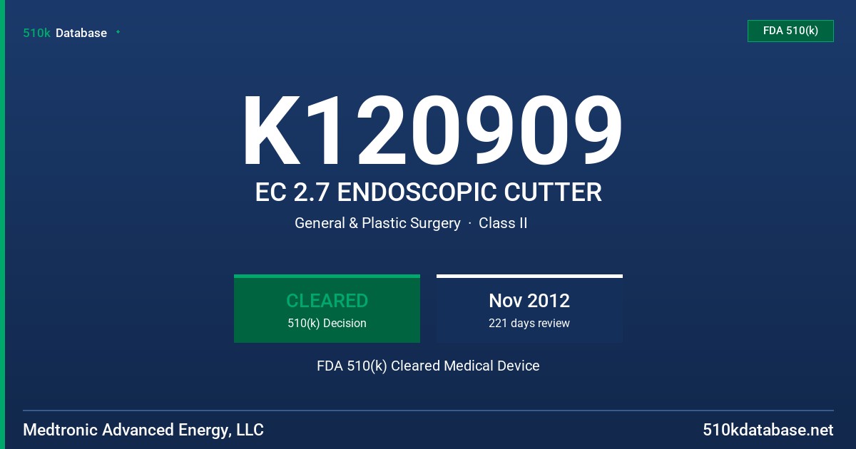 K120909 EC 2.7 ENDOSCOPIC CUTTER FDA 510(k) Cleared Medical Device
