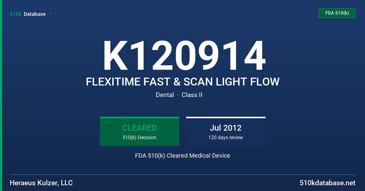 K120914 FLEXITIME FAST & SCAN LIGHT FLOW FDA 510(k) Cleared Medical Device