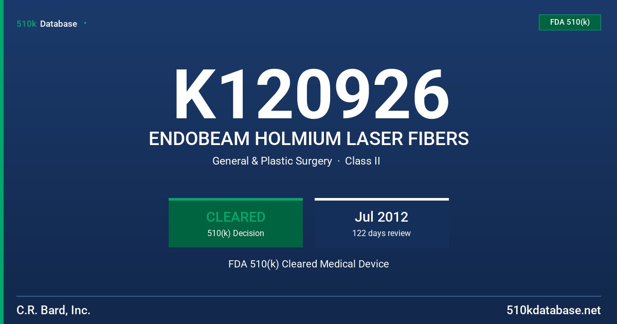 K120926 ENDOBEAM HOLMIUM LASER FIBERS FDA 510(k) Cleared Medical Device