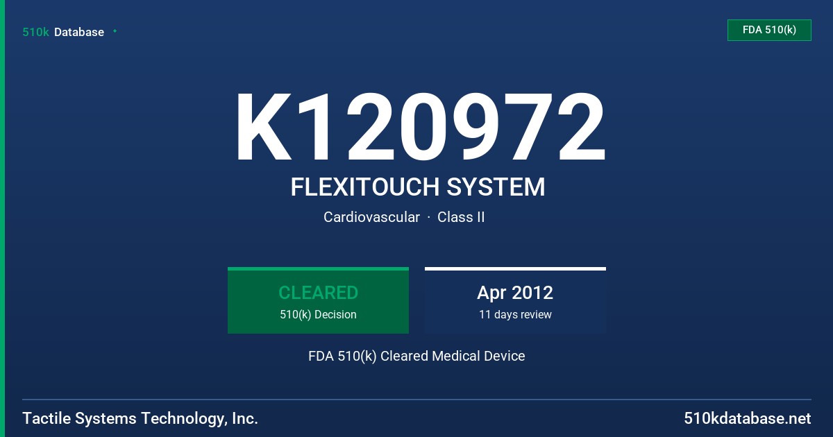 K120972 FLEXITOUCH SYSTEM FDA 510(k) Cleared Medical Device