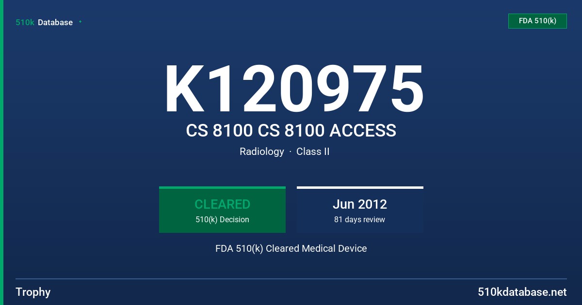 K120975 CS 8100 CS 8100 ACCESS FDA 510(k) Cleared Medical Device