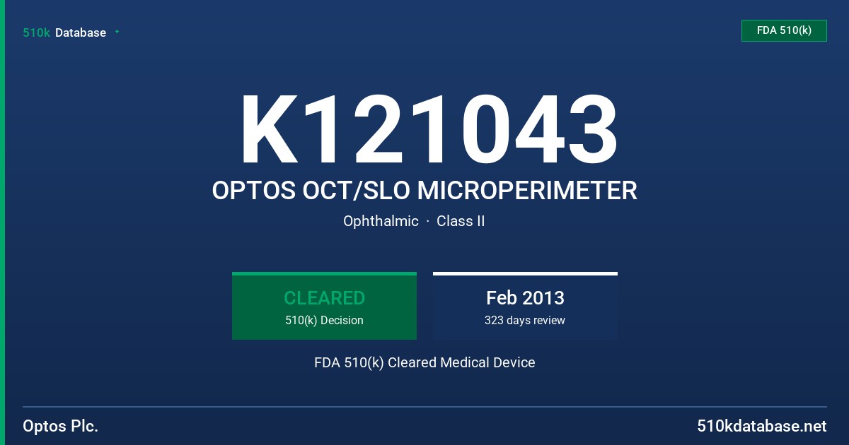 K121043 OPTOS OCT/SLO MICROPERIMETER FDA 510(k) Cleared Medical Device