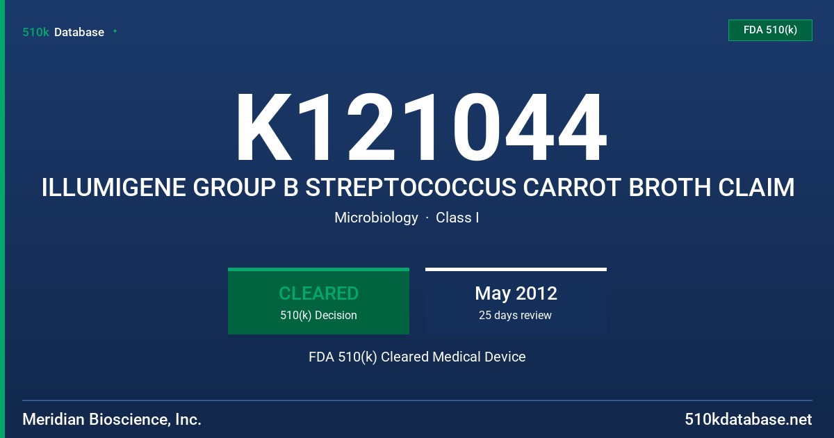 K121044 ILLUMIGENE GROUP B STREPTOCOCCUS CARROT BROTH CLAIM FDA 510(k) Cleared Medical Device