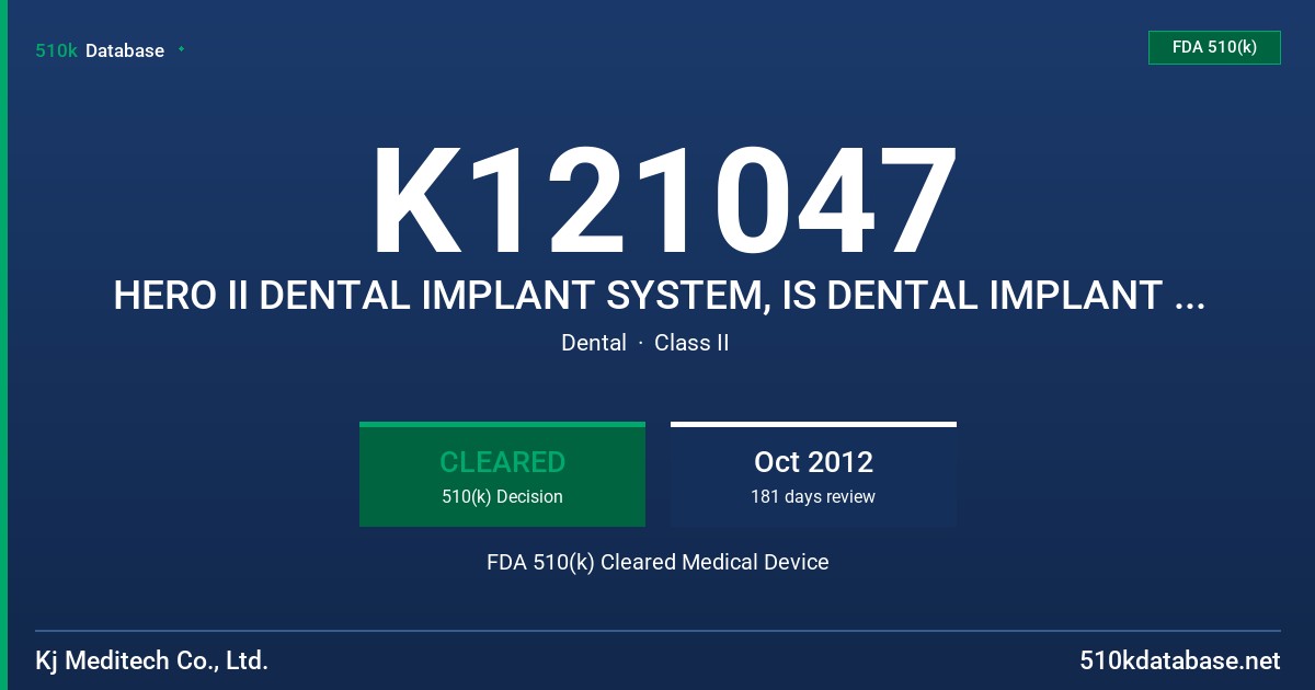 K121047 HERO II DENTAL IMPLANT SYSTEM, IS DENTAL IMPLANT SYSTEM FDA 510(k) Cleared Medical Device