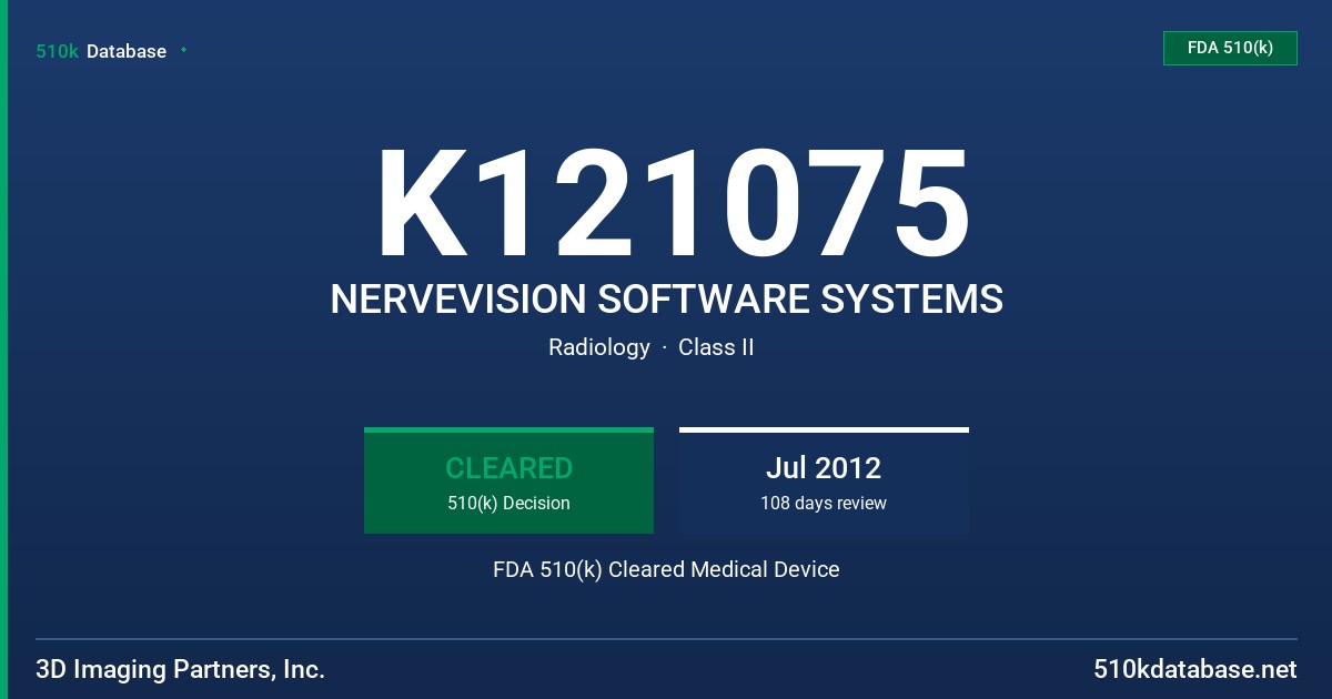 K121075 NERVEVISION SOFTWARE SYSTEMS FDA 510(k) Cleared Medical Device