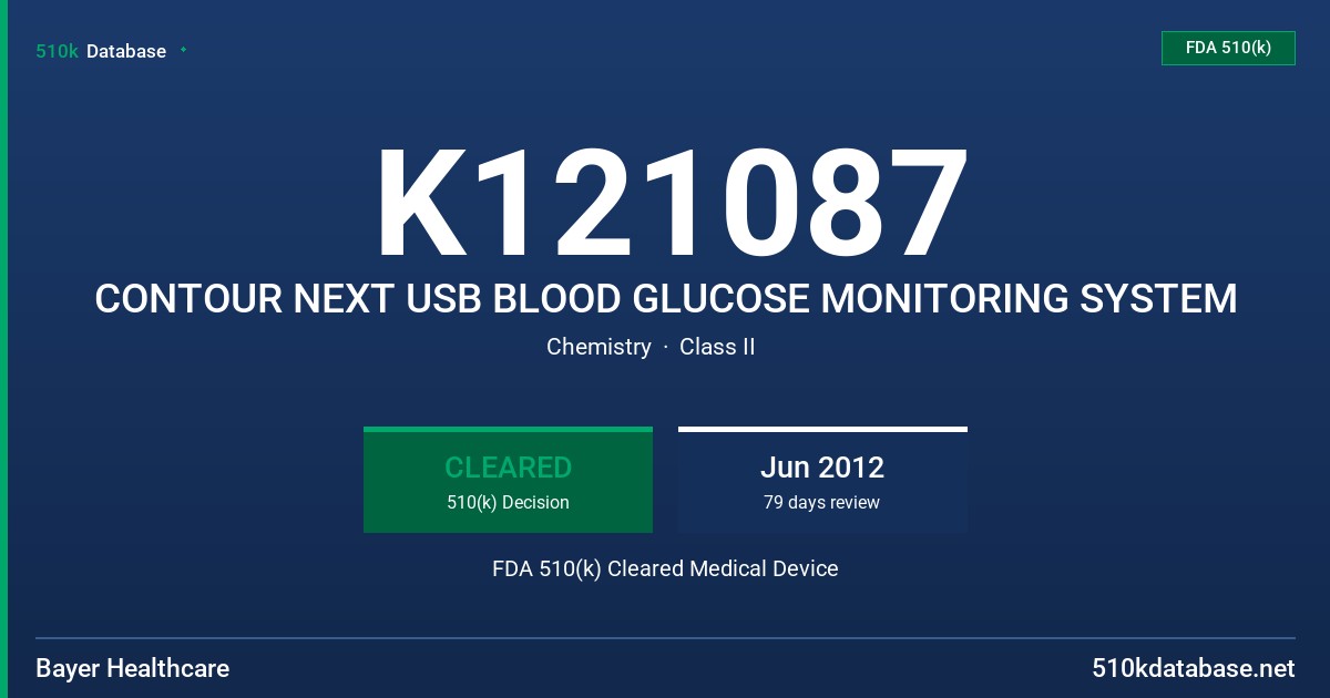 K121087 CONTOUR NEXT USB BLOOD GLUCOSE MONITORING SYSTEM FDA 510(k) Cleared Medical Device