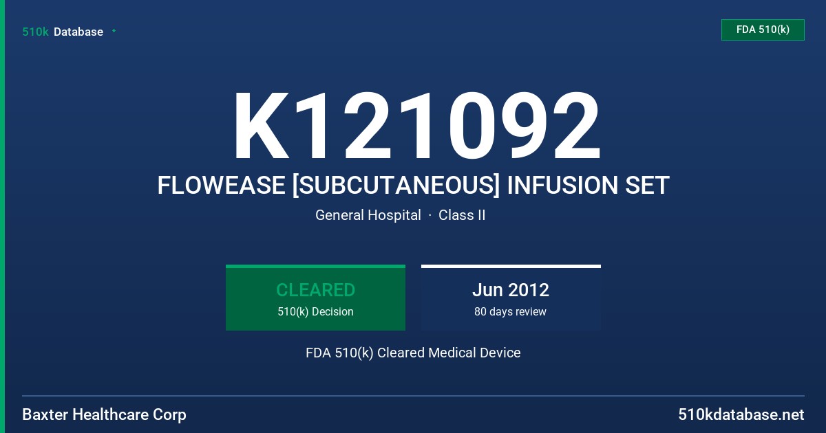 K121092 FLOWEASE [SUBCUTANEOUS] INFUSION SET FDA 510(k) Cleared Medical Device