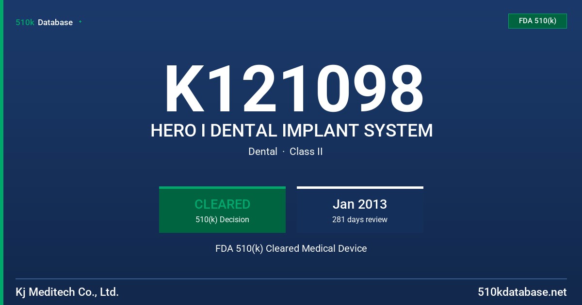 K121098 HERO I DENTAL IMPLANT SYSTEM FDA 510(k) Cleared Medical Device