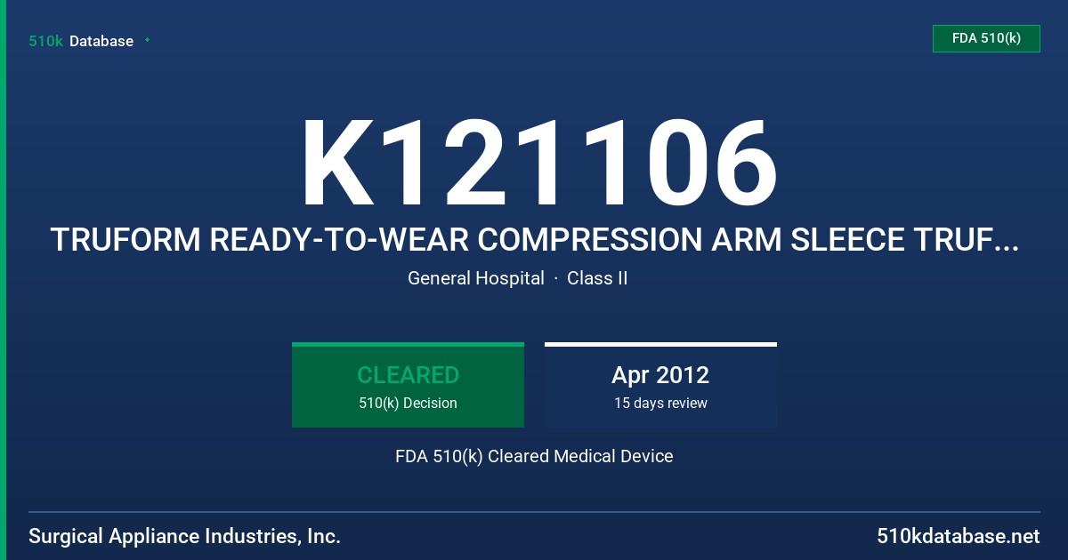 K121106 TRUFORM READY-TO-WEAR COMPRESSION ARM SLEECE TRUFORM READY-TO-WEAR COMPRESSION GAUNTLET FDA 510(k) Cleared Medical Device