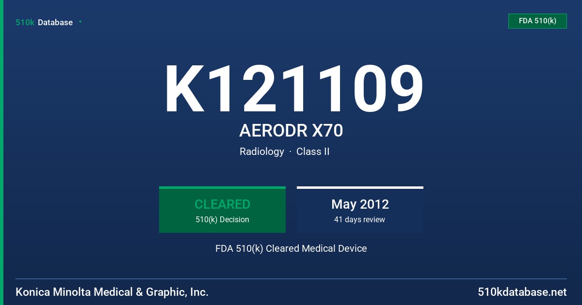 K121109 AERODR X70 FDA 510(k) Cleared Medical Device