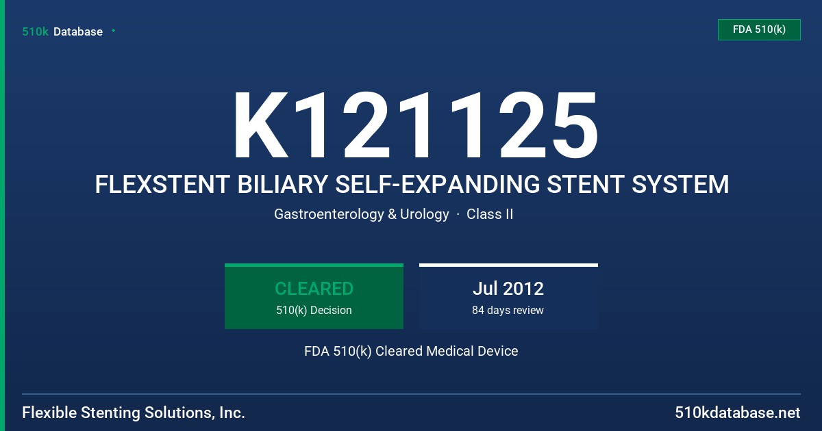 K121125 FLEXSTENT BILIARY SELF-EXPANDING STENT SYSTEM FDA 510(k) Cleared Medical Device
