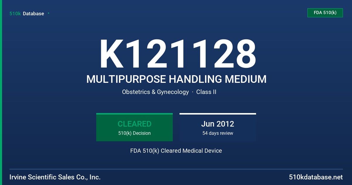 K121128 MULTIPURPOSE HANDLING MEDIUM FDA 510(k) Cleared Medical Device