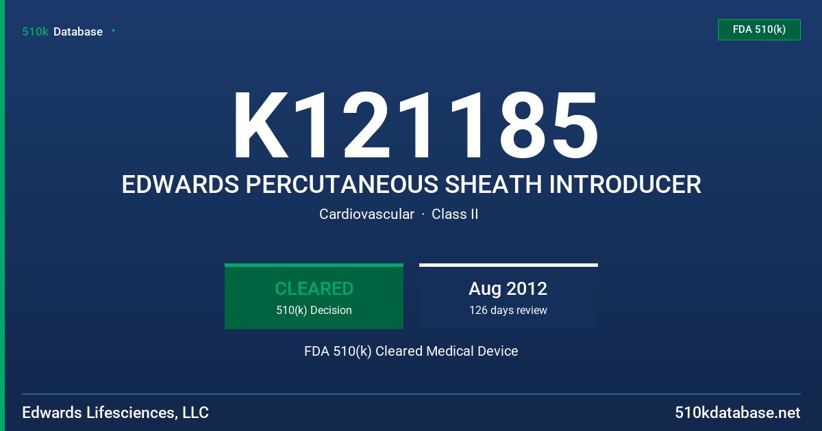 K121185 EDWARDS PERCUTANEOUS SHEATH INTRODUCER FDA 510(k) Cleared Medical Device