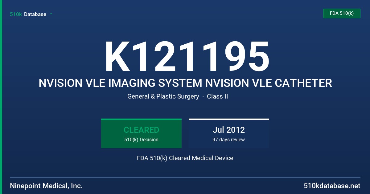 K121195 NVISION VLE IMAGING SYSTEM NVISION VLE CATHETER FDA 510(k) Cleared Medical Device