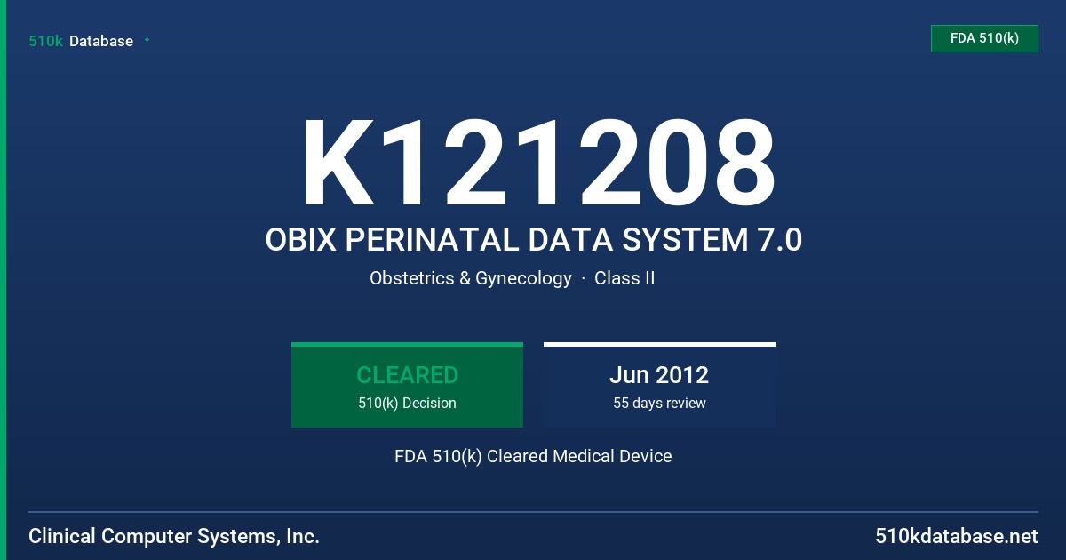 K121208 OBIX PERINATAL DATA SYSTEM 7.0 FDA 510(k) Cleared Medical Device