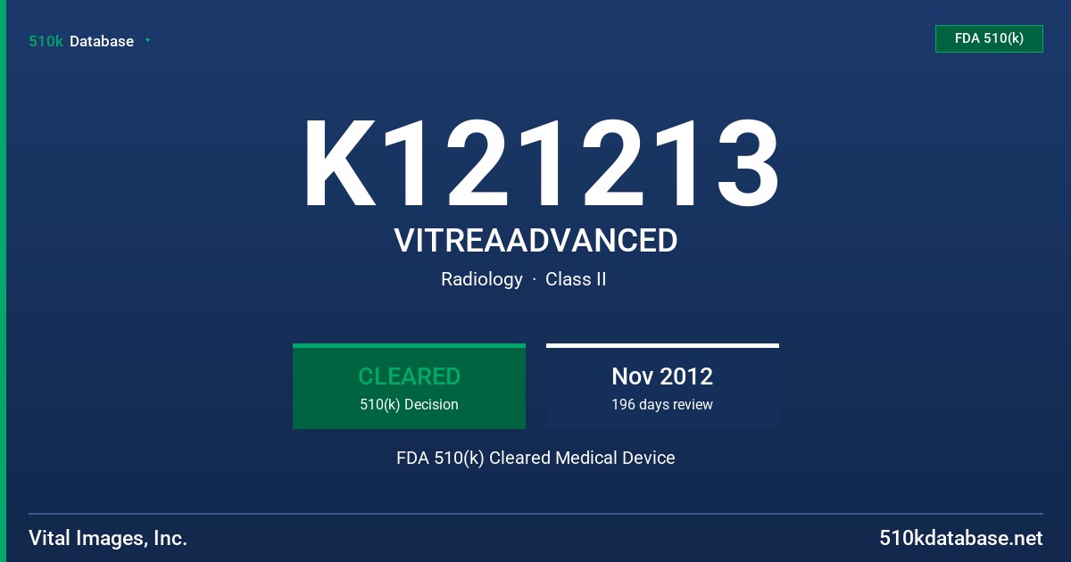 K121213 VITREAADVANCED FDA 510(k) Cleared Medical Device