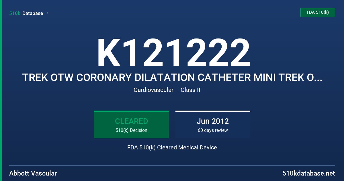 K121222 TREK OTW CORONARY DILATATION CATHETER MINI TREK OTW CORONARY DILATATION CATHETER FDA 510(k) Cleared Medical Device