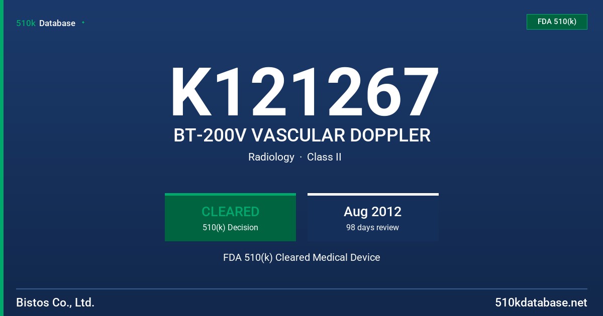 K121267 BT-200V VASCULAR DOPPLER FDA 510(k) Cleared Medical Device