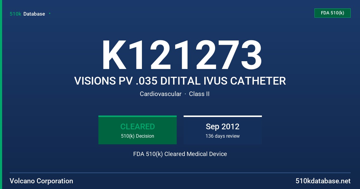 K121273 VISIONS PV .035 DITITAL IVUS CATHETER FDA 510(k) Cleared Medical Device