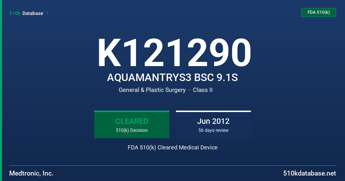 K121290 AQUAMANTRYS3 BSC 9.1S FDA 510(k) Cleared Medical Device