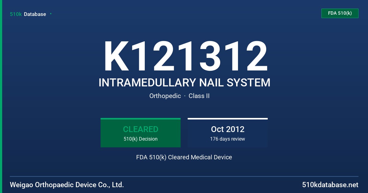 K121312 INTRAMEDULLARY NAIL SYSTEM FDA 510(k) Cleared Medical Device
