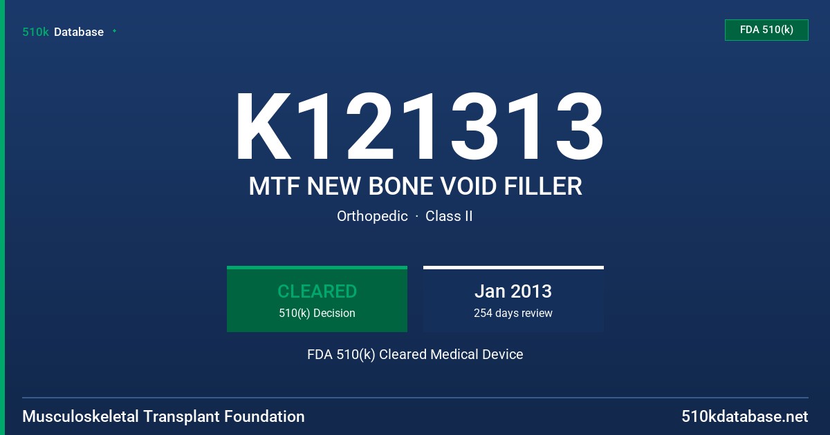 K121313 MTF NEW BONE VOID FILLER FDA 510(k) Cleared Medical Device