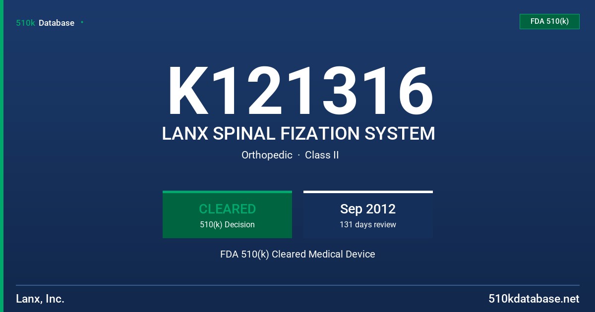K121316 LANX SPINAL FIZATION SYSTEM FDA 510(k) Cleared Medical Device