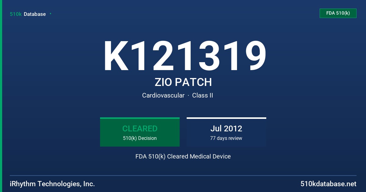 K121319 ZIO PATCH FDA 510(k) Cleared Medical Device