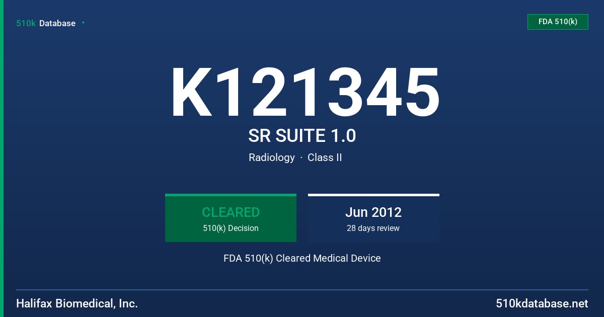 K121345 SR SUITE 1.0 FDA 510(k) Cleared Medical Device