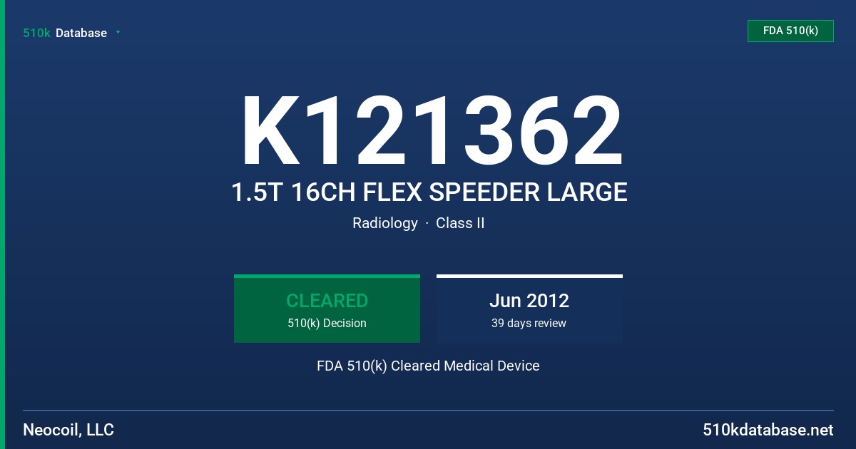 K121362 1.5T 16CH FLEX SPEEDER LARGE FDA 510(k) Cleared Medical Device