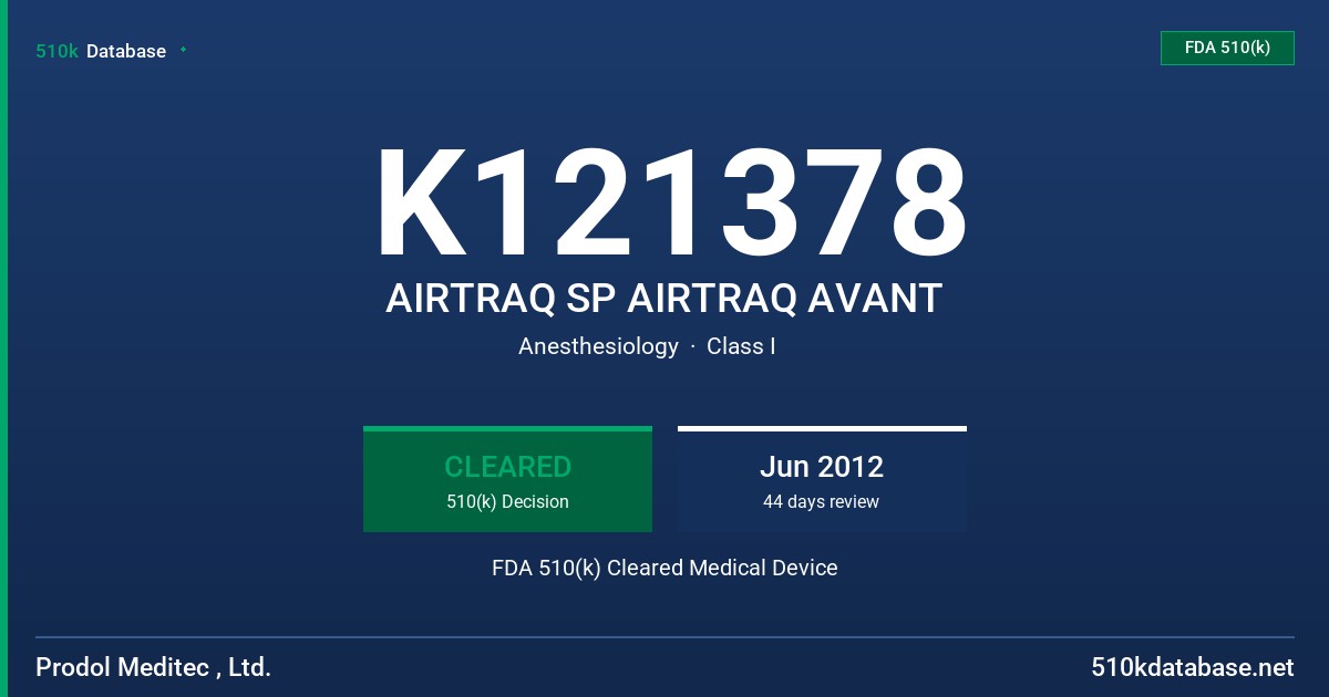K121378 AIRTRAQ SP AIRTRAQ AVANT FDA 510(k) Cleared Medical Device