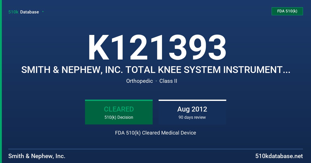 K121393 SMITH & NEPHEW, INC. TOTAL KNEE SYSTEM INSTRUMENTATION FDA 510(k) Cleared Medical Device