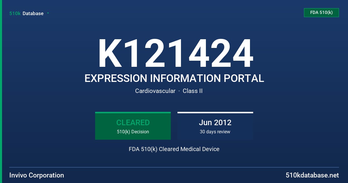 K121424 EXPRESSION INFORMATION PORTAL FDA 510(k) Cleared Medical Device