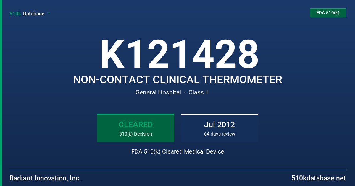 K121428 NON-CONTACT CLINICAL THERMOMETER FDA 510(k) Cleared Medical Device