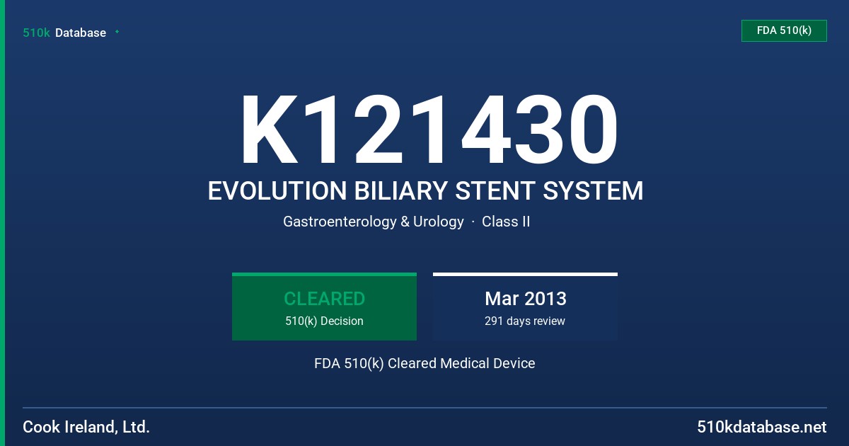 K121430 EVOLUTION BILIARY STENT SYSTEM FDA 510(k) Cleared Medical Device